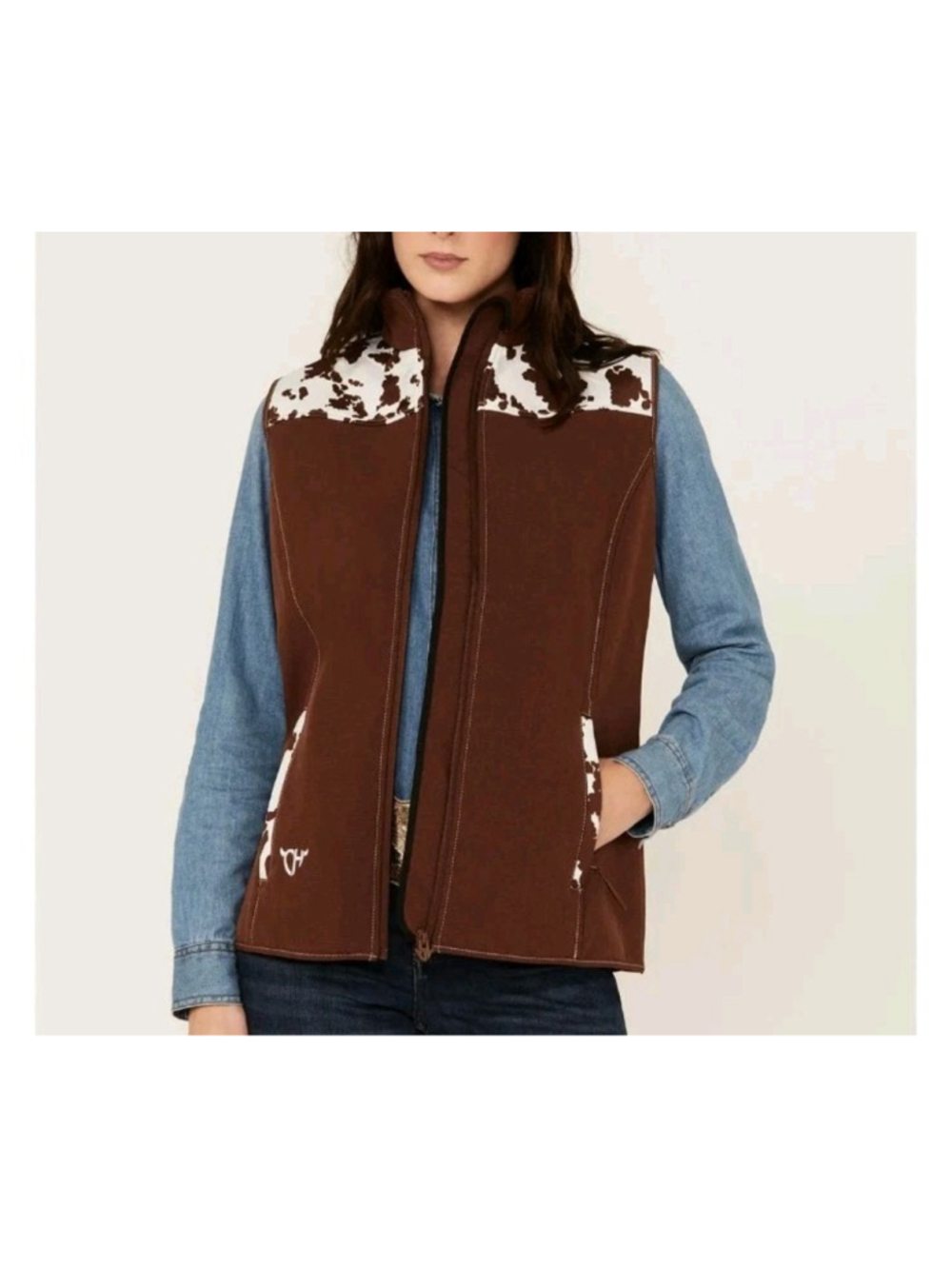 Cowgirl Hardware Girls XL 14-16 Cow Print Zip Vest Brown Western Rodeo Ranch